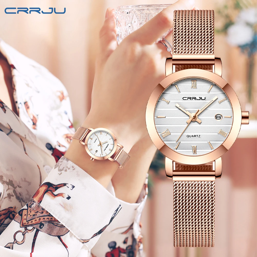 

CRRJU Women Watches Fashion Beautiful Minimalist Waterproof Date Slim Quartz Ladies Dress WristWatch Reloj Mujer