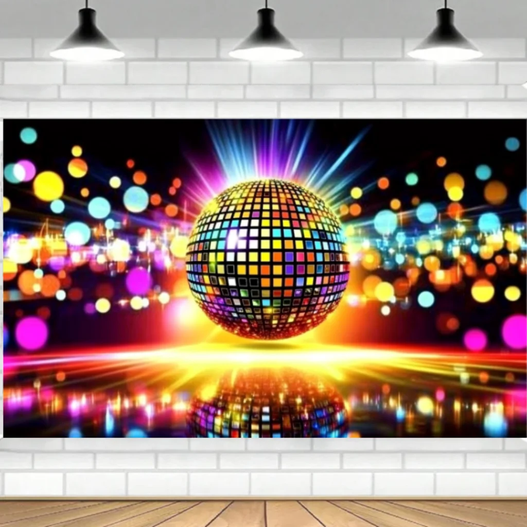 70s 80s 90s Disco Party Backdrop Retro Club Neon Ball Stage Disco Birthday Photography Background Vinyl Photo Booth Background