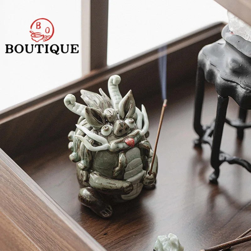 Handmade Firewood Ceramic Tea Pet Decoration Kung Fu Tea Set Retro Incense Insert Chinese Bian Tea Ceremony Table Accessories