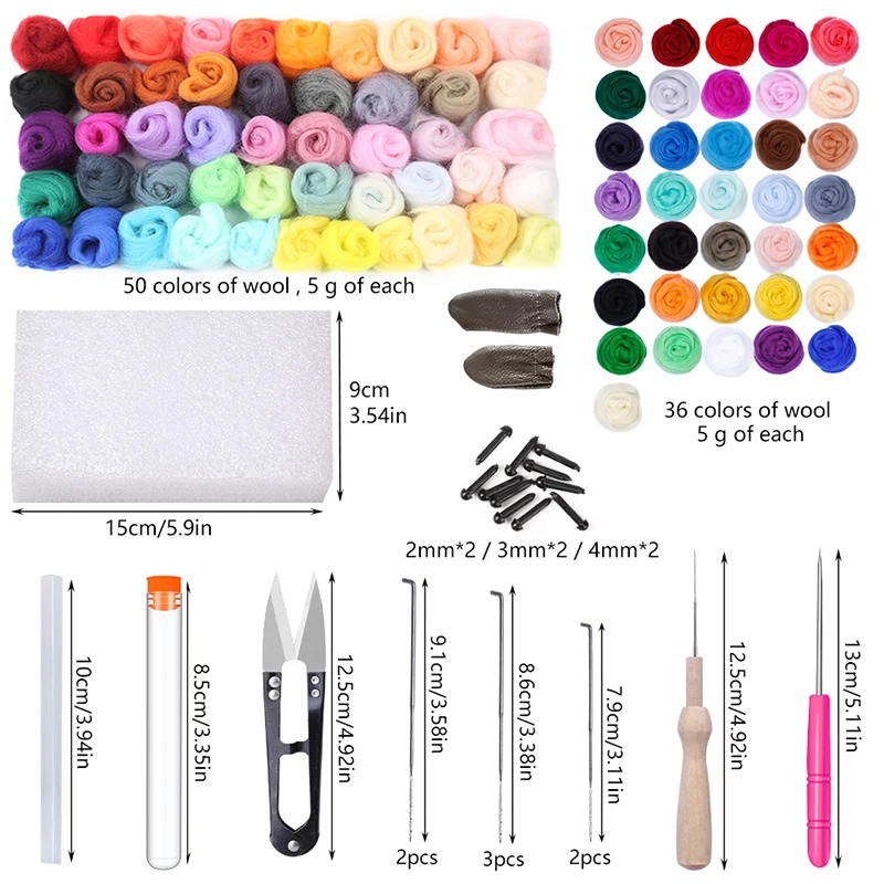 Fenrry 36/50 Colors Set Needle Felting Kit Wool Roving Needle Felting Starter Kit Wool Felt Tools with Felting Tool