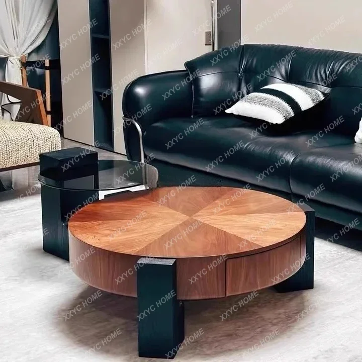 W  Medieval simple coffee table black walnut round coffee table