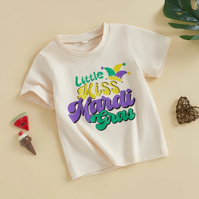 Camiseta de verano para niño y niña con estampado de letras, manga corta, cuello redondo, camisetas gráficas informales