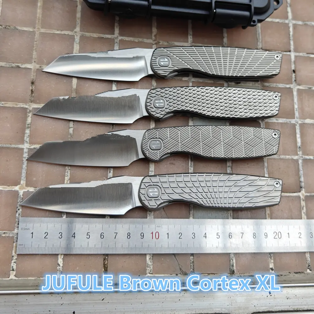 Brown Cortex XL Front Flipper JUFULE Titanium Ceramic Bearings 154CM Steel Pocket EDC Tool Camping Hunting Outdoor Folding Knife