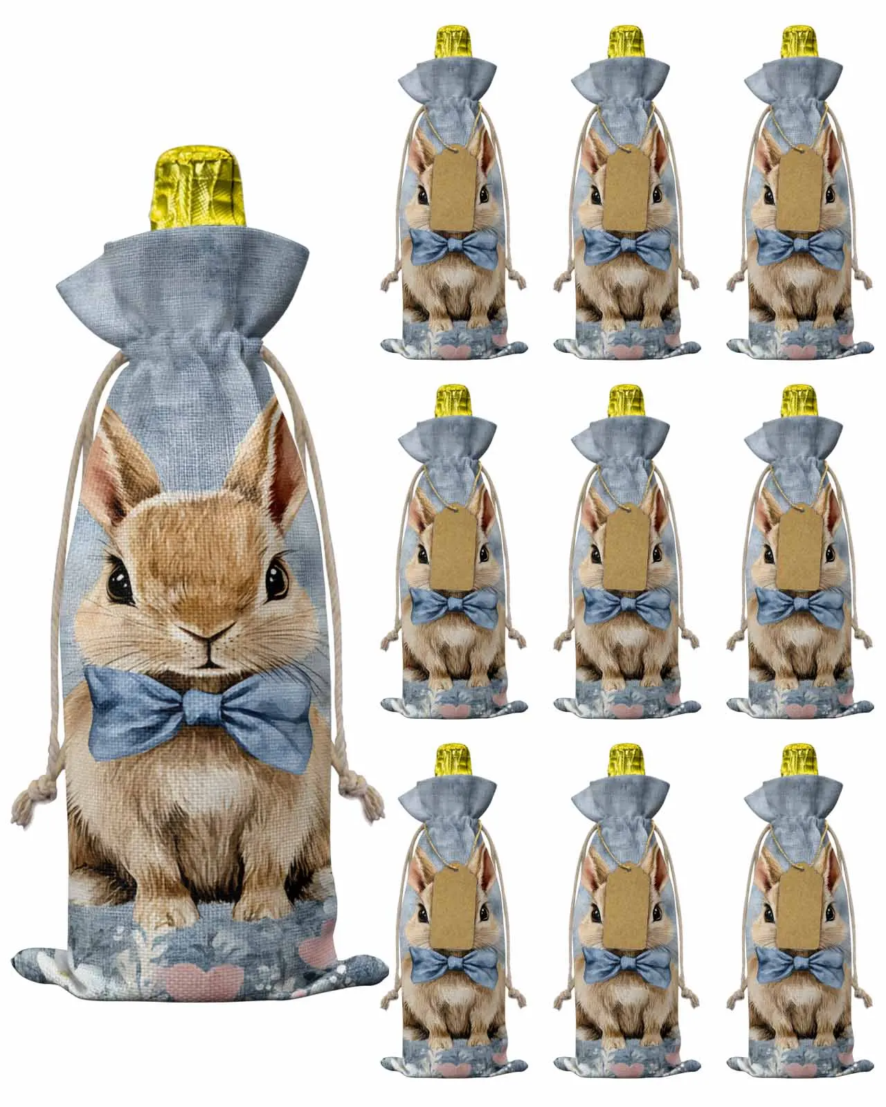 

10pcs Wine Bottle Covers Spring Pastoral Easter Rabbit Wine Holder Carrier Packaging Bag Wedding Party Decor Gift