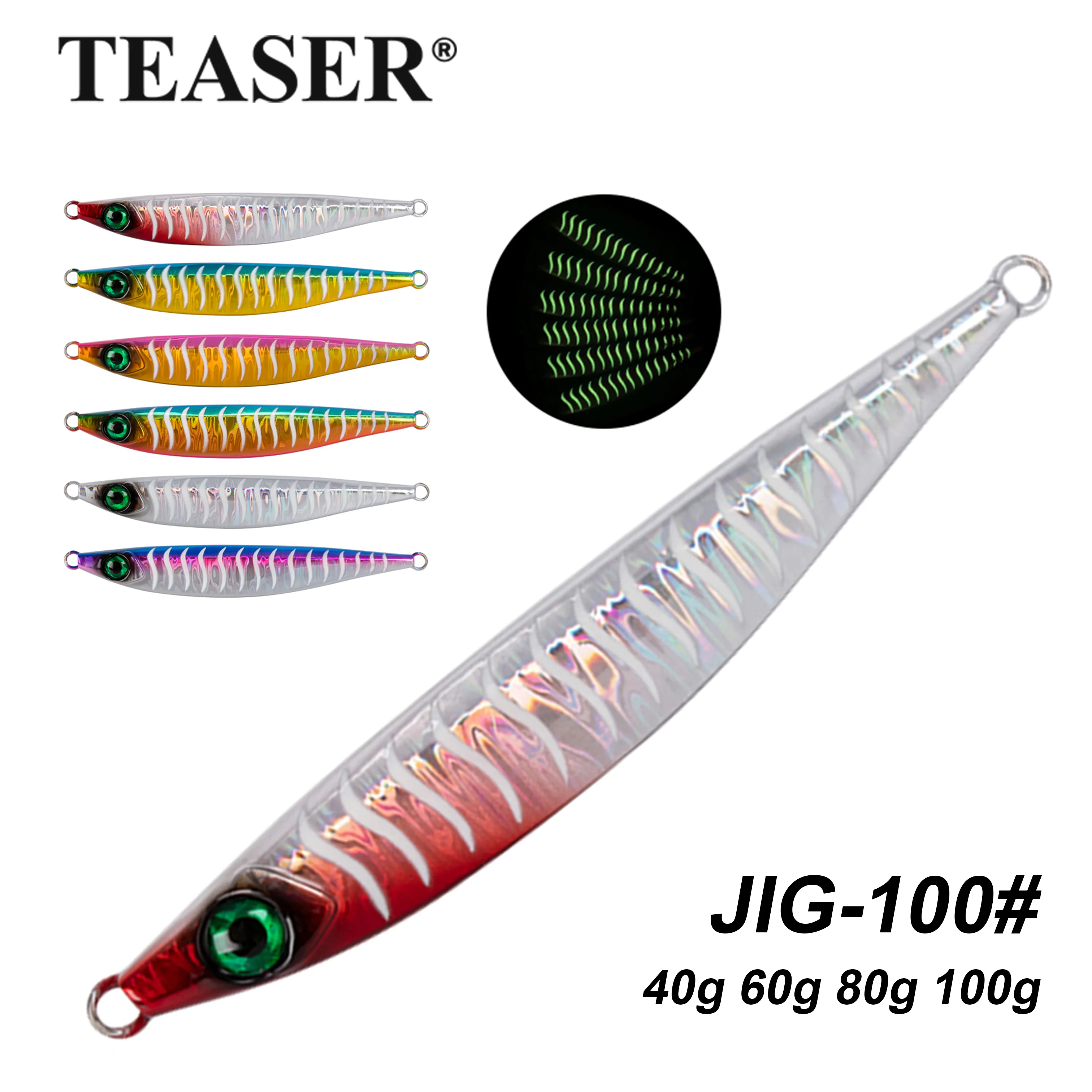 TEASER J100 40g 60g 80g 100g Salzwasser-Mikro-Flachjig-Angelköder Sardinen-Leucht-Casting-Jig Angelköder Metall-Jig-Köder