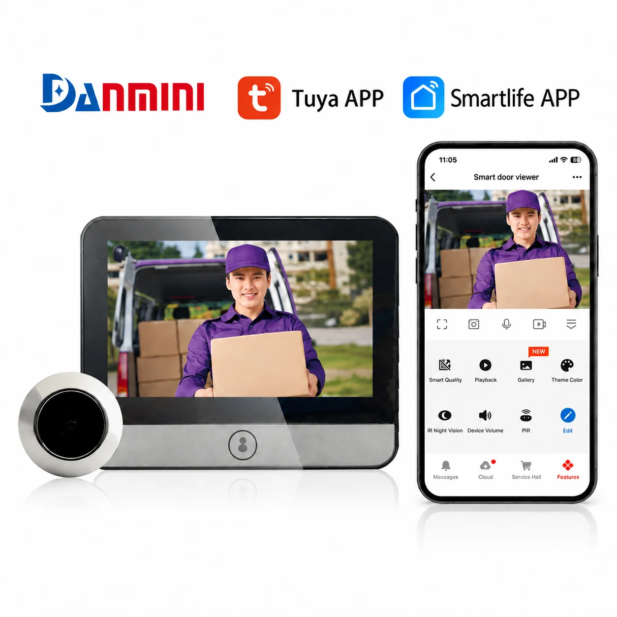 Tuya 3MP 2K WiFi Smart Door Peephole Camera 4.3 Inch IPS Display Two-Way Audio Human Detection Night Vision