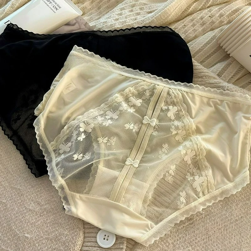 New Antibacterial Mulberry Silk Crotch Mid-waist Women 2026 Spring/Summer Triangle Pants Sexy Cut-out Lace Underpants for Ladies