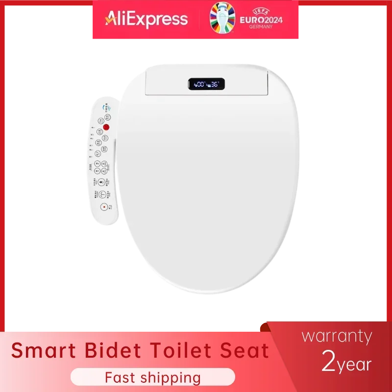 

Smart Elongated Toilet Seat Cover - Heated, Water-Saving Wash, Auto Clean Nozzle，Slow Close, Dry, LED Light for Modern Bathroom