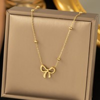 316L Stainless Steel Bowknot Pendant Necklace for Women Trendy Beads Choker Chain Necklace Party Jewelry Accessories
