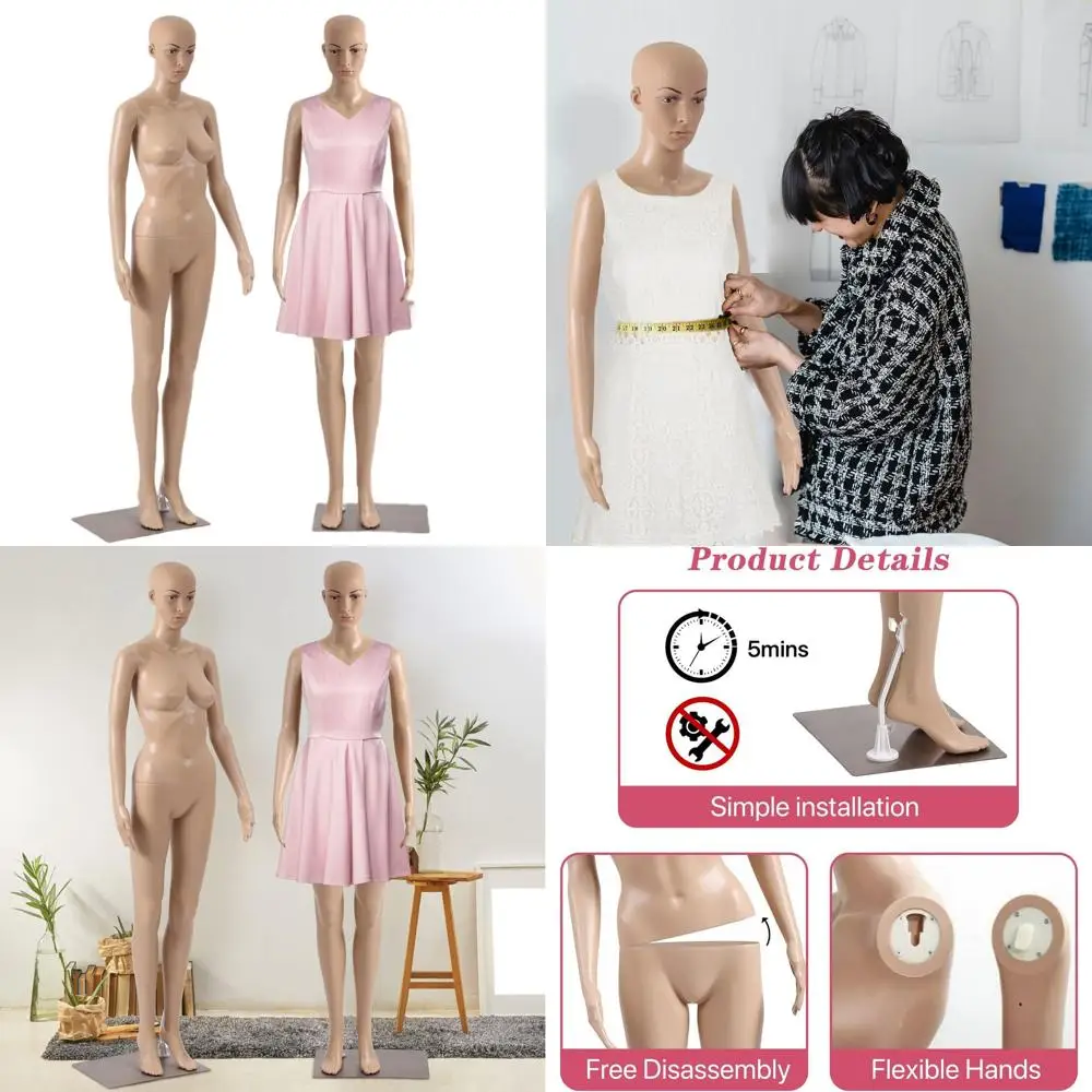 

Женский манекен в полный рост (69 дюймов) с металлическим основанием, регулируемый, для демонстрации