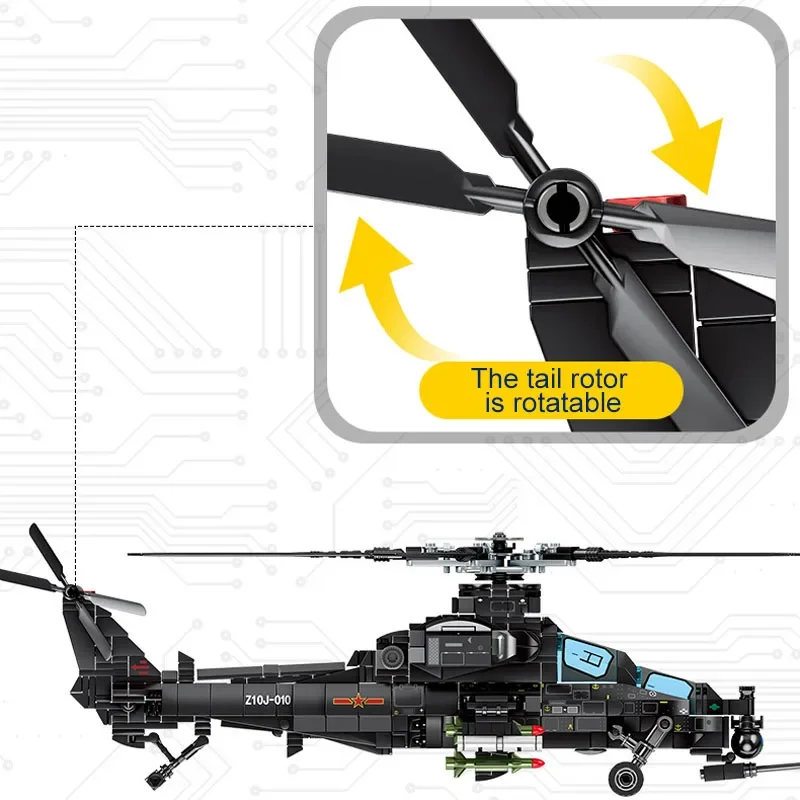 Technical Military Helicopter Z-10 Model Building Blocks City SWAT Armed Aircraft Gunship Warship Bricks Toys For Kid Adult Gift