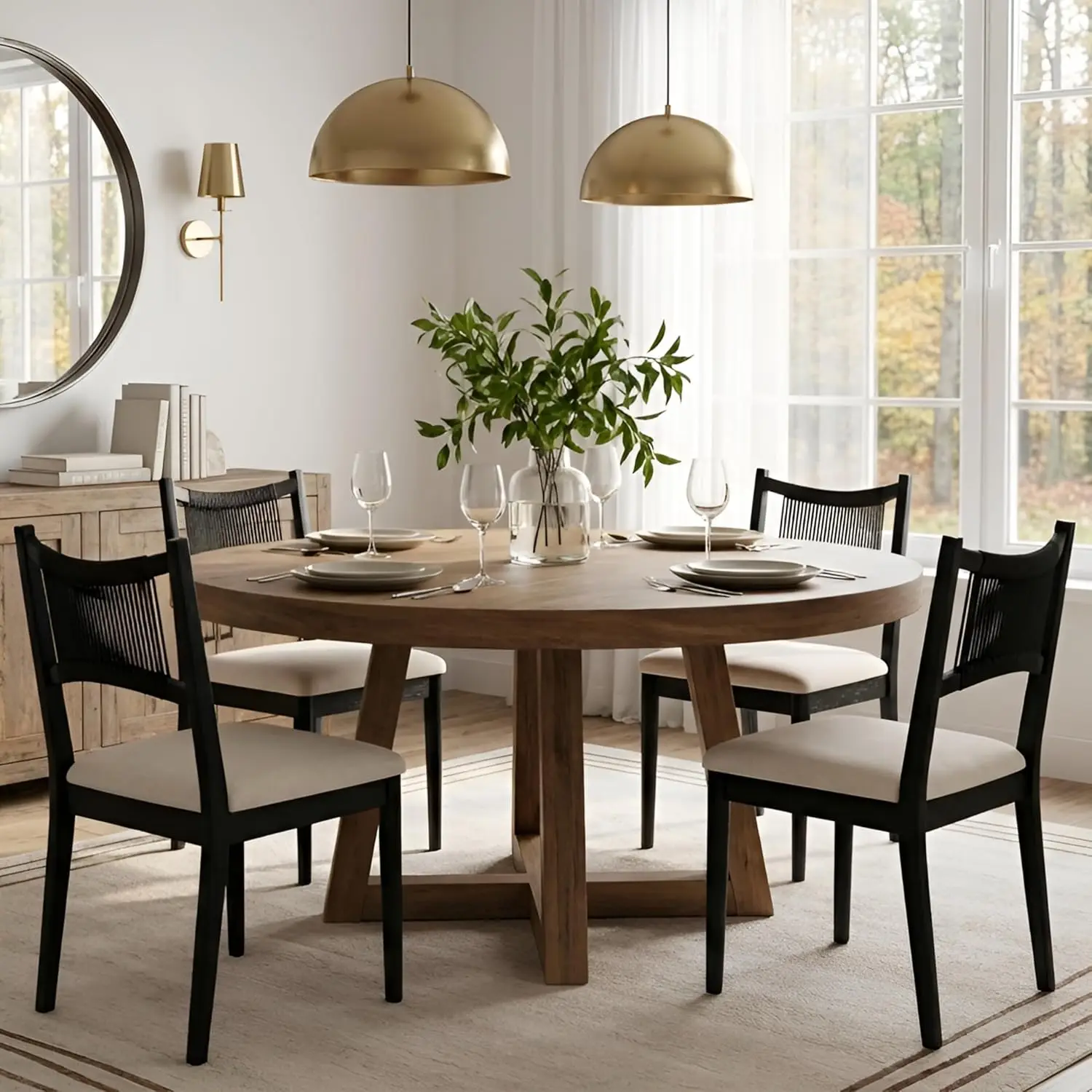 

Комплект из 4 деревянных обеденных стульев с тканевой обивкой, стулья для кухни с плетеным сиденьем из морской травы, на заказ