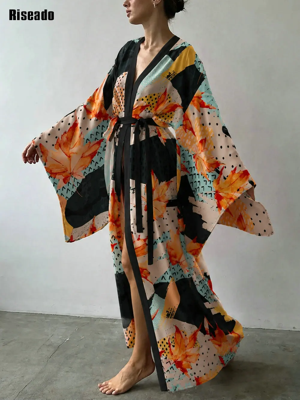 Women Bohemian Print Long Kimono Cardigan - SexyBathrobe,Beach Bikini Cover Up, Plus Size Holiday Pool Sunscreen Coverwear