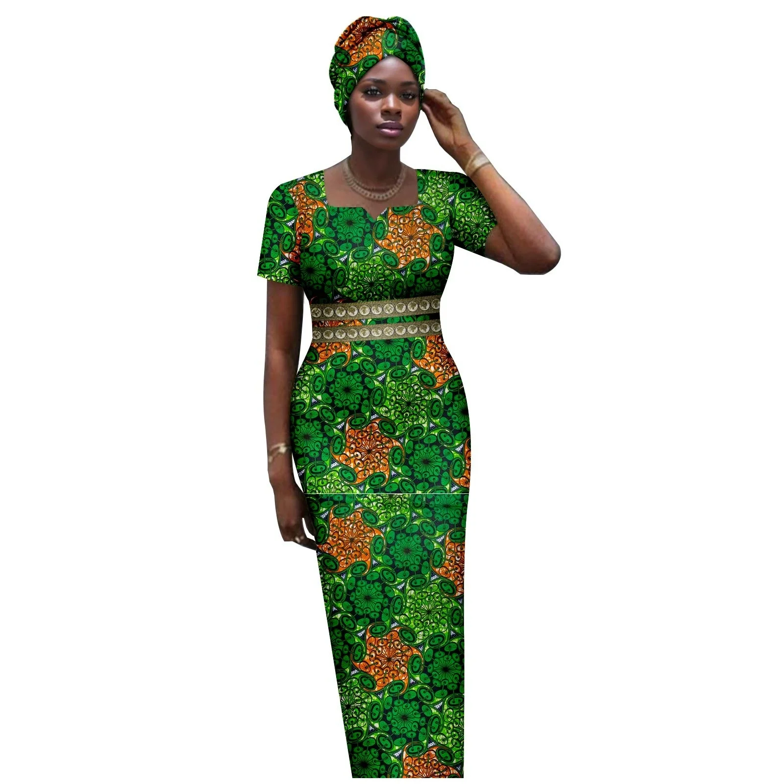 فساتين ماكسي أفريقية للنساء للحفلات بأكمام قصيرة فستان حورية البحر مع وشاح رأس أصلي لحفلات الزفاف أنقرة #3