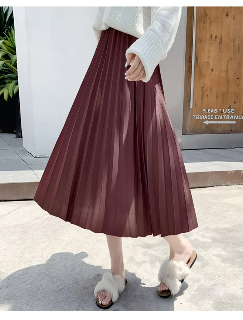 

Nighpha Autumn New Women's Classic High Waist A-line Skirt Solid Color Pleated Skirt Versatile Midi Skirt Lenght 74cm