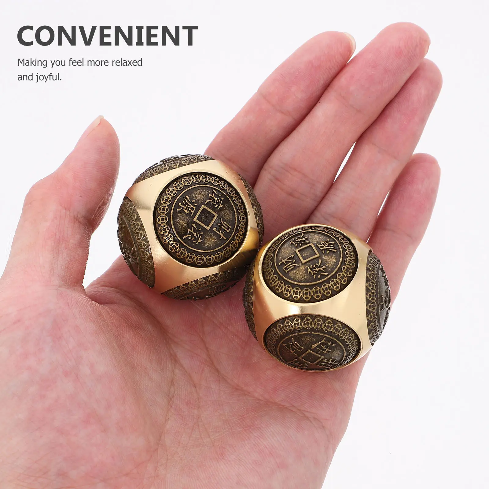 2Pcs Brass Hand Exercise Balls Metal Baoding Balls Six-Sided Pattern Stress Relief Muscle Strengthening Hand Massage Relaxation