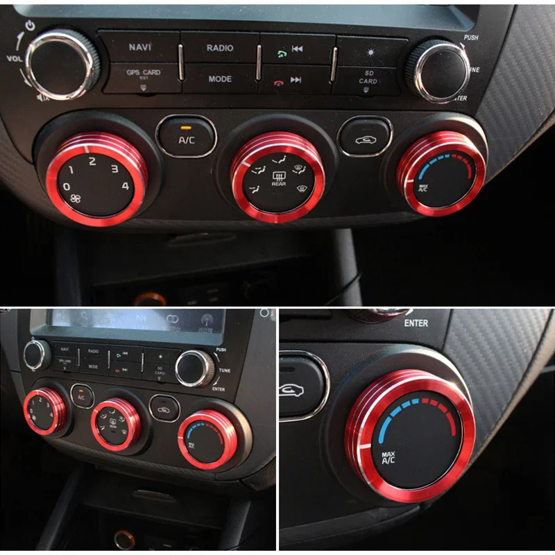 3pcs/set Dashboard A/C Control Knobs Decoration Ring Metal Trim Cover For KIA K3 2015-2019,Car Inteiror Accessories
