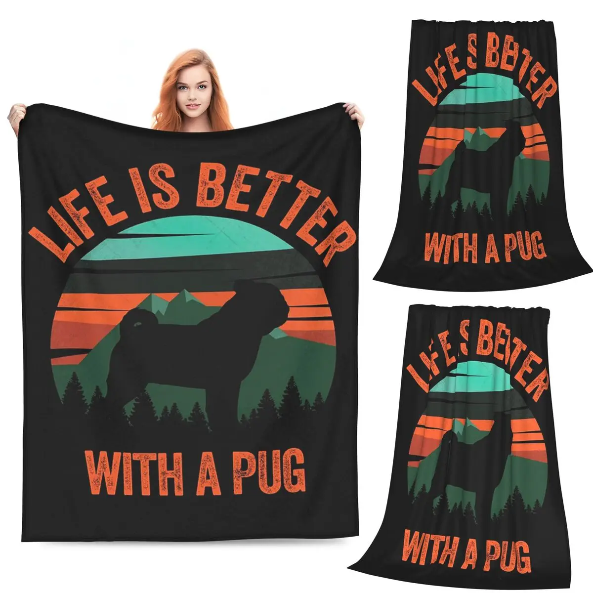 

Жизнь лучше с собаками Мопс Одеяло Мягкое теплое фланелевое одеяло Постельное белье для кровати Гостиная Пикник Путешествие Домашний диван