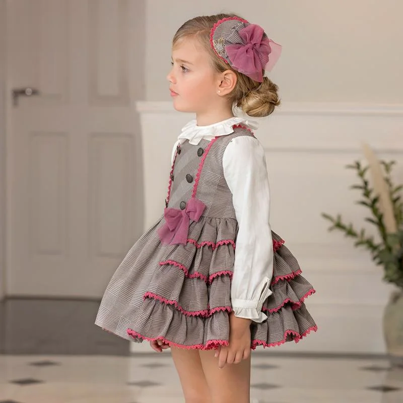 Spring New Lolita Spanish Girl Princess Dress Cotton quality Plaid Long Sleeve Dress Kids Dresses for Girls Party Birthday Dress