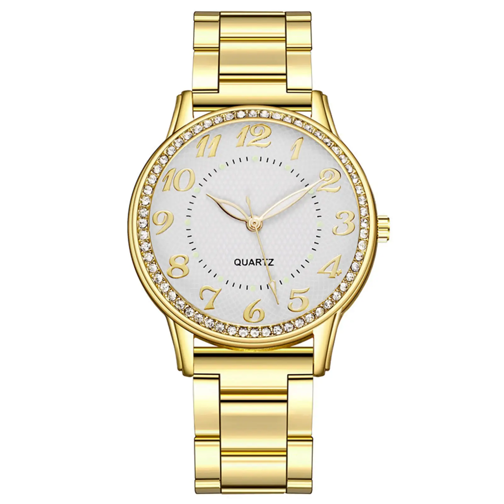 

Rhinestones Dial Decor Quartz Watch Ladies Elegant Round Dial Bracelet Watch for Outside Office Business Meeting