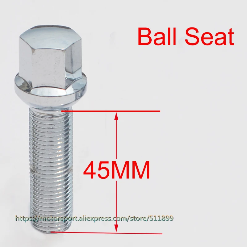 10pcs/lot 12x1.5 Ball Seat 35/40/45/50/55mm Extended Wheel Spacer Bolts For Mercedes Benz