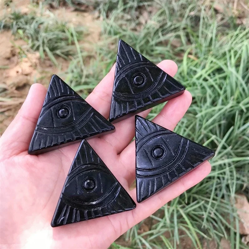 Natural Crystal Black Obsidian Carving Eye All-Seeing Eye Devil Eye Carving Amulet Folk Art Witchcraft Craft Carving Jewelry