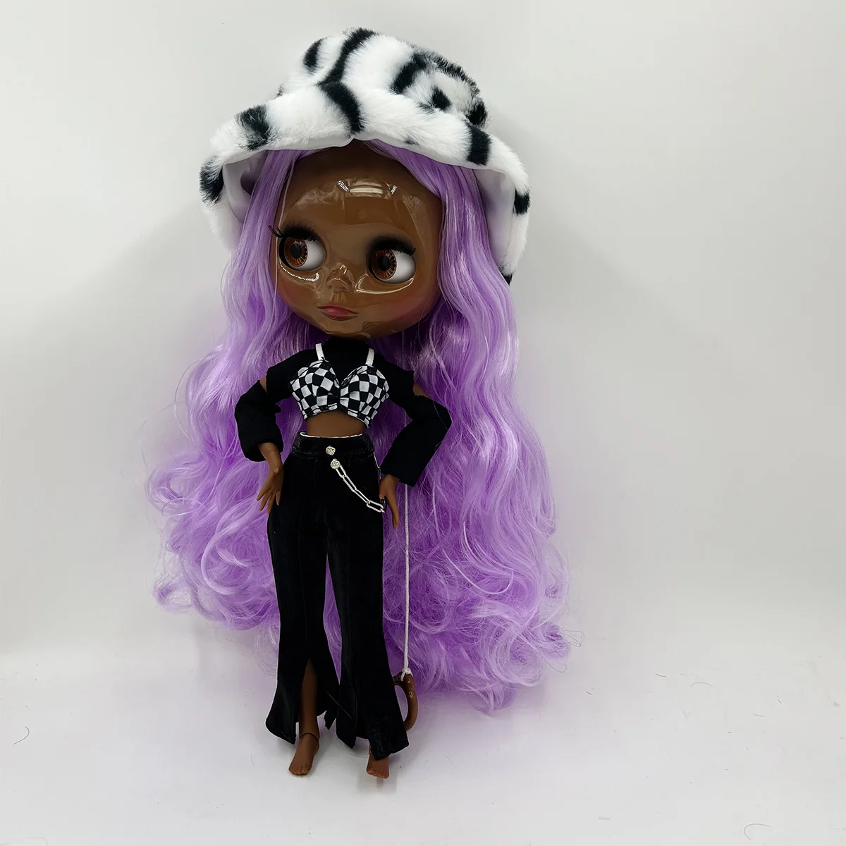 

ICY DBS Blyth doll 1/6 bjd Super dark joint body black smooth face purple hair. No.BL7216