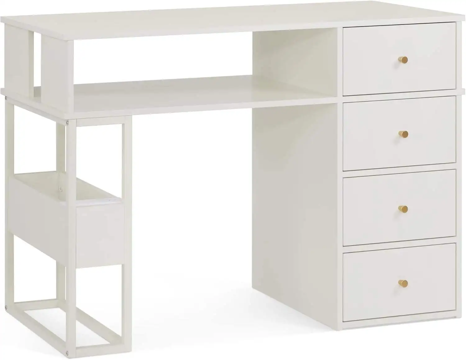 Modern Manicure Table, Wooden Top, LED Light, 4 Drawers, High-End Beauty Nail Salon Furniture