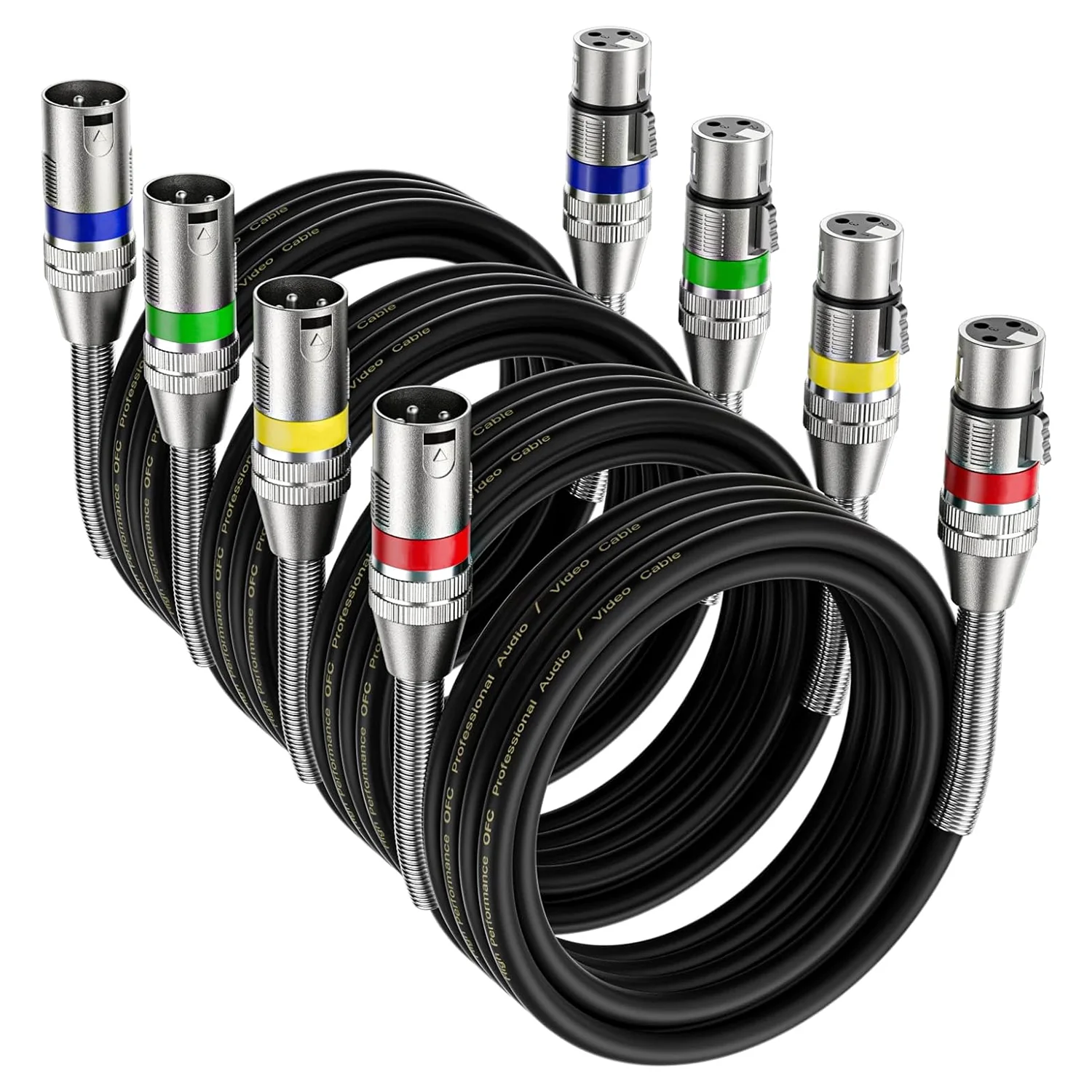 XLR Cables 4-Packs XLR Male To Female Balanced 3 Pin Metal Spring Microphone Cable Compatible with Mixer Speaker Amplifier Mic