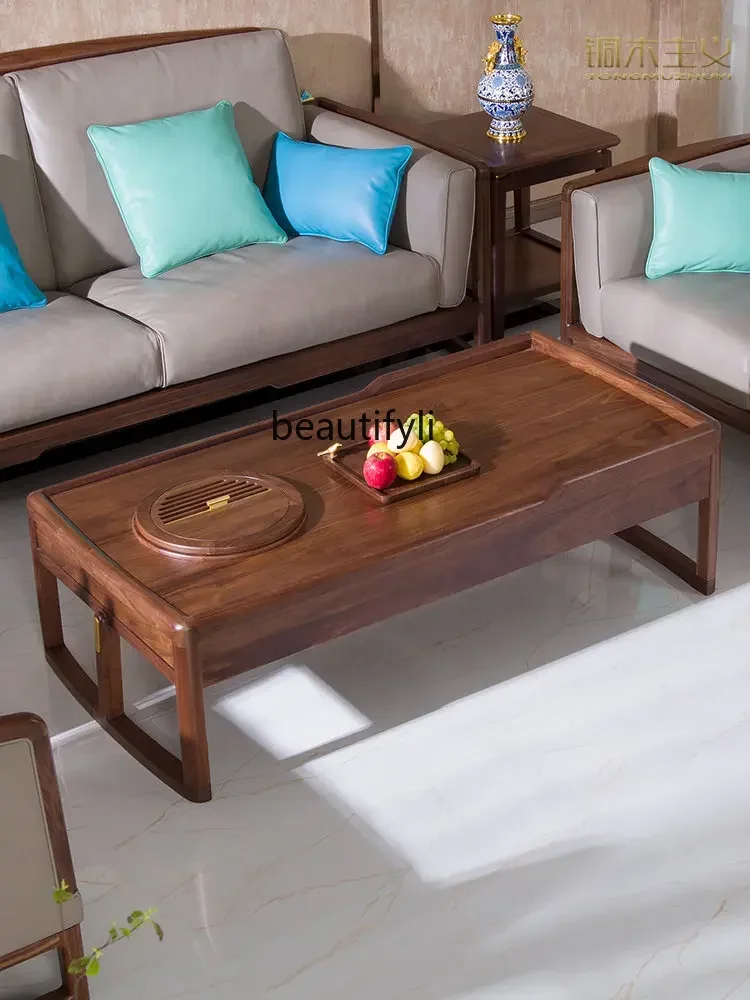 cc182R1 Langer Beistelltisch für Wohnzimmer, schwarzes Walnussholz, Massivholz, modern, leicht, luxuriös, neuer Teetisch im chinesischen Stil