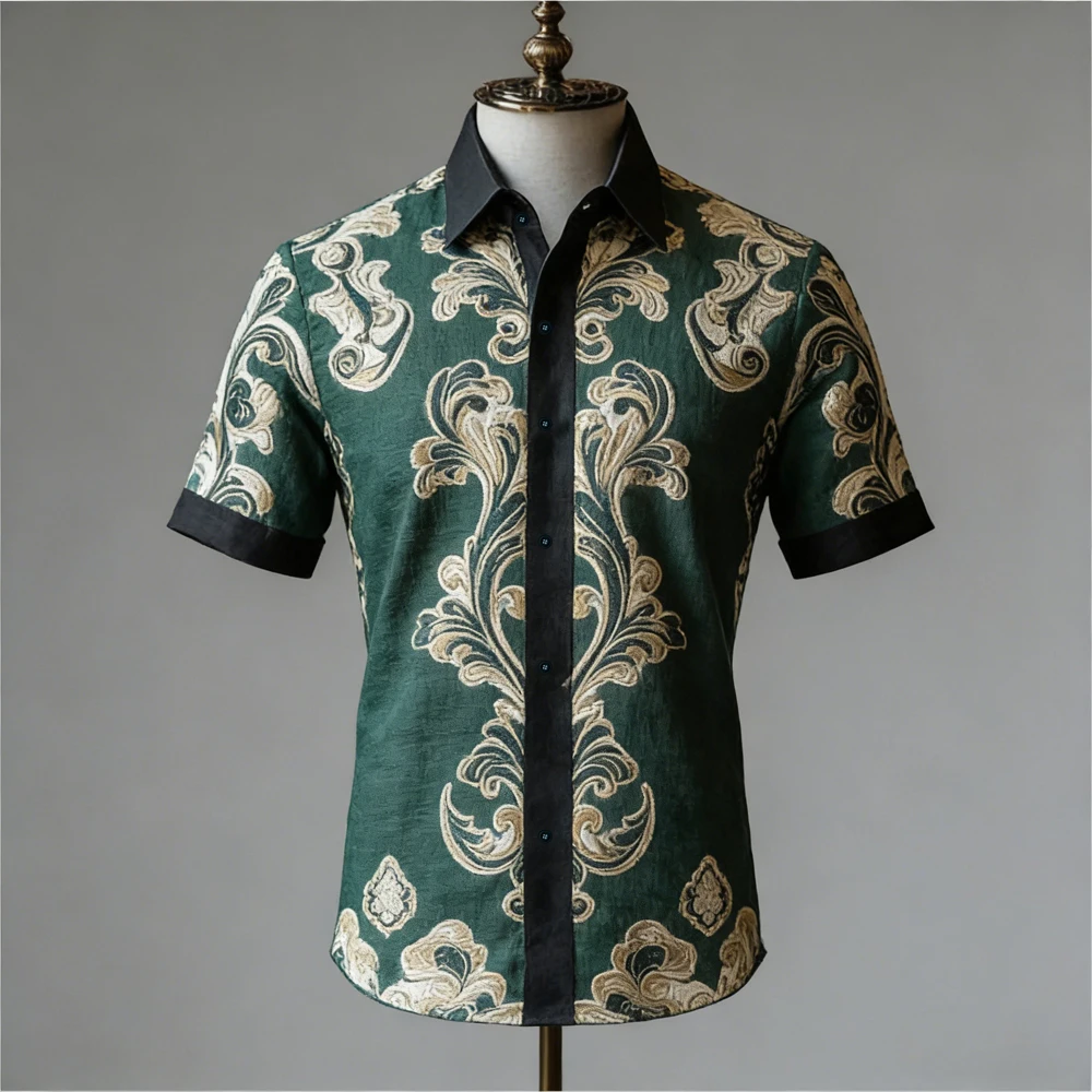 

Мужская ретро-рубашка из льна с коротким рукавом и отложным воротником, с 3D-принтом растительного узора, в гавайском стиле, для отпуска и активного отдыха, коллекция 2026 года