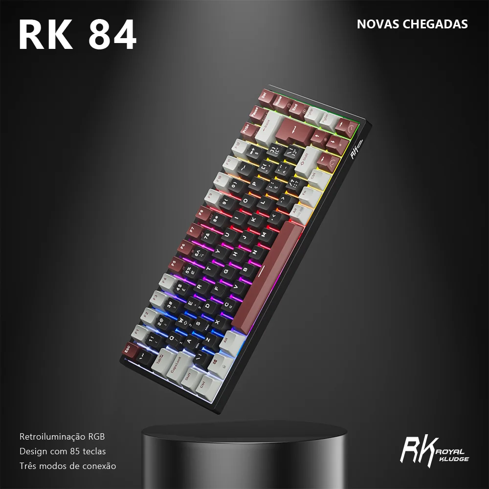 RK Royal Kludge RK84 Brazilian Mechanical Gaming Keyboard 84 Keys RGB Tri-Mode BT5.0/2.4G/Wired Hot-Swappable Wireless Keyboards