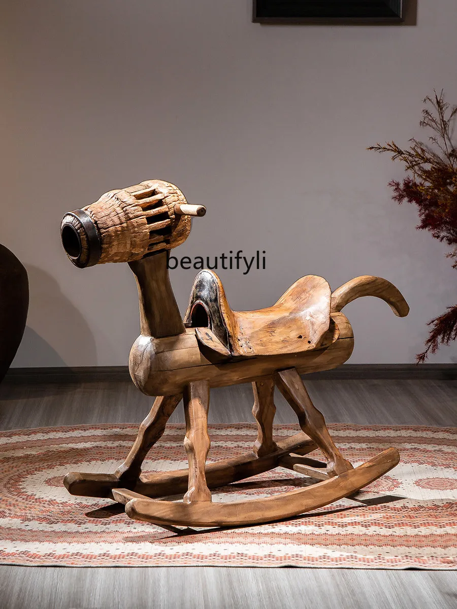 Southeast Asia Old Log Rocking Horse Adult Can Sit Solid Wood Guesthouse Decoration Decoration Rocking Chair Amusement Park