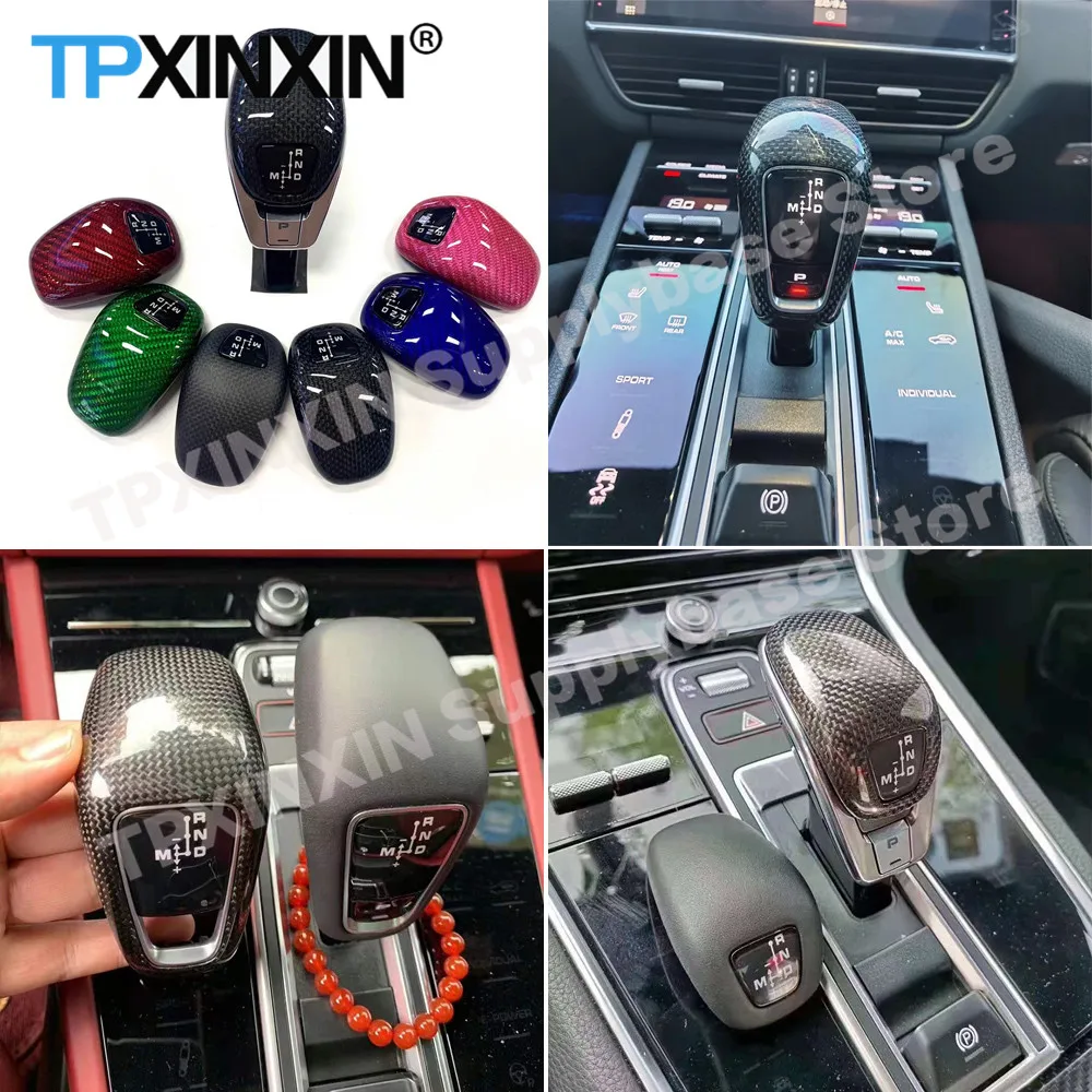 TPXINXIN Real Carbon Fiber Gear Shift Knob Head Cover Trim Fit For Porsche Panamera 971 Cayenne 9ya Carbon Color Shifter Replace