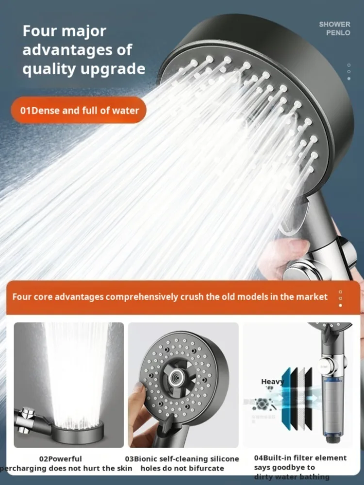 Pressurized Shower Head Purifying DeChlorine Spray Lotus Head Spray Shower Head 6 Modes Adjustable Filter Shower One-key Stop