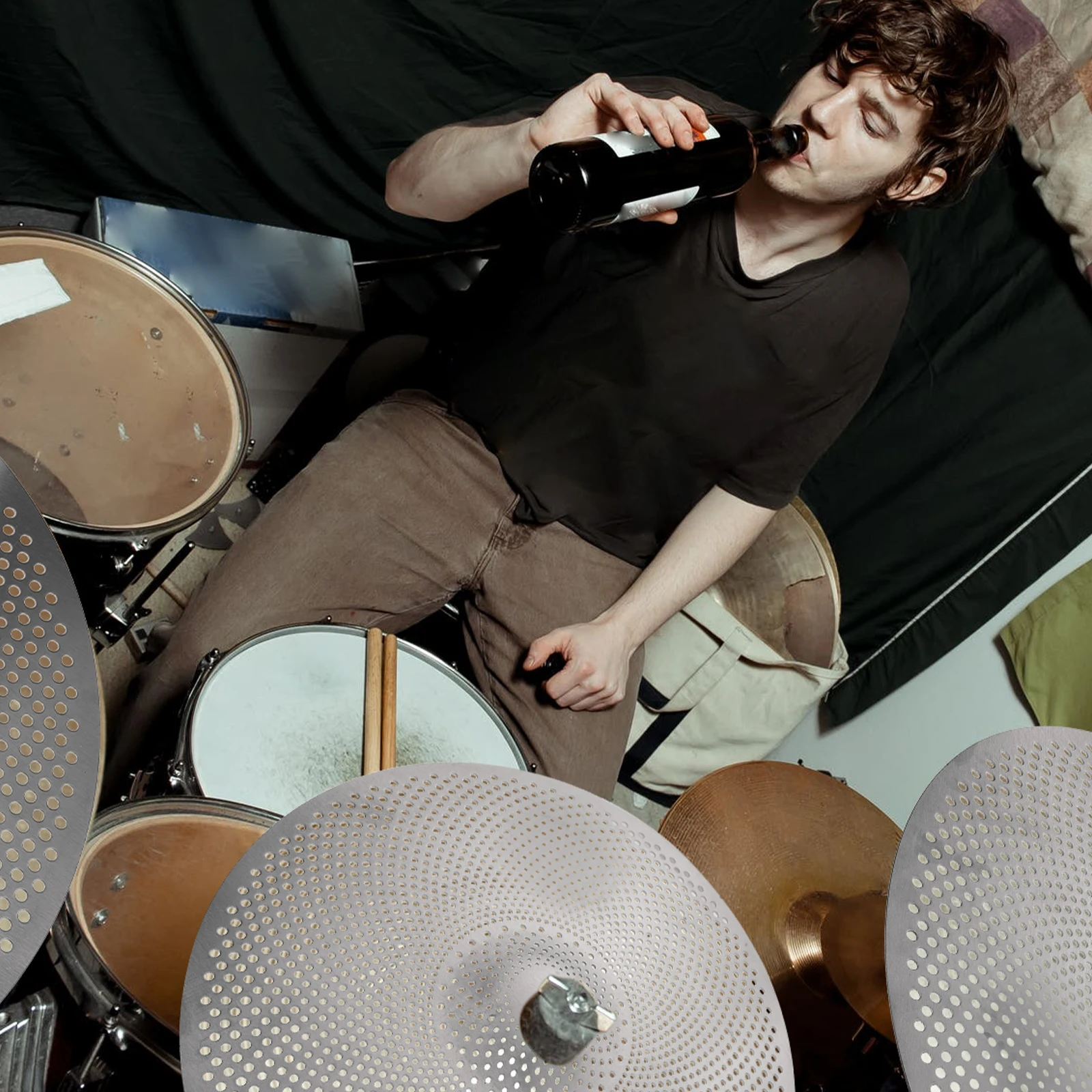 الصنج الصامت 14 بوصة سميكة تحطم الصنج لمجموعة الحد من الضوضاء سبيكة طبل ملحق رمادي اللون طبلة موسيقى الجاز جزء