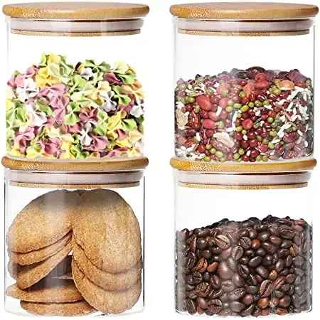 Customized size of dry food glass container Glass Jars with Airtight Bamboo Lids for kitchen