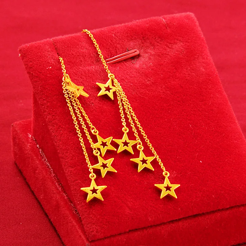 

Orginal 18k Gold Color Fashion Star Earline Tassel Earrings for Women Bride Women's Fine Jewelry Earrings Gifts Not Fade