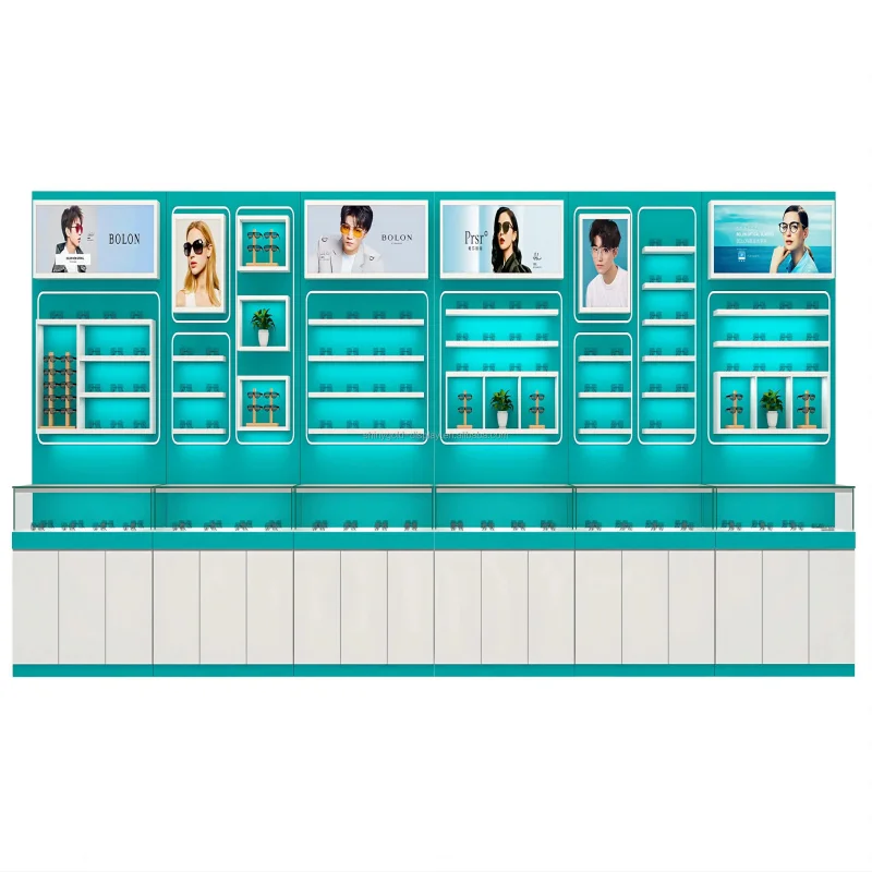 custom.Custom Simple Island New Glass Counter Shop Cabinet Fashion Optician White Paint Shelf Eyeglasses Display Show