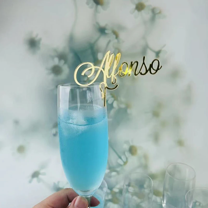 Personalised Name Drink Tags Wedding Acrylic Place Name Card for Glass Champagne Drink Topper Glass Marker Wine Charm