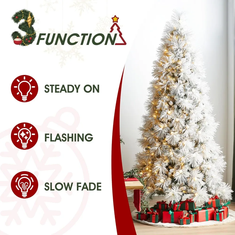 

9ft Prelit Christmas Tree, Artificial Christmas Tree with 800 Warm White Lights, Full Flocked Snowy Globe Pine