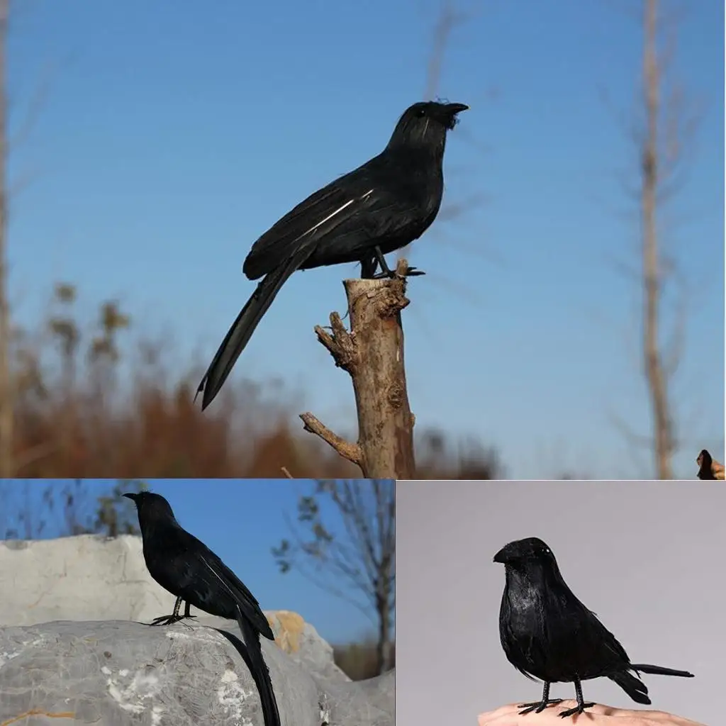 Halloween Decorations Black Feathered Crows Realistic Small Ravens Foam Bird Prop for Spooky Display