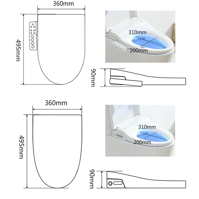 V/U-Shape Smart Toilet Seat Electric Bidet Cover  Night Light Intelligent  Sprayer Instant Heating Clean Dry Massage