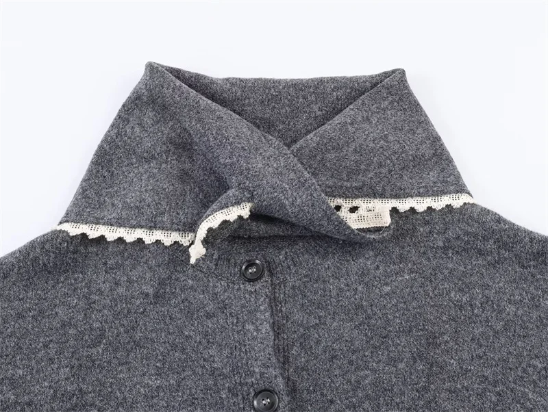 Nieuwe herfst en winter dames eenvoudige lange sjaalkraag kanten rand gebreide trui mode casual dames gebreide top