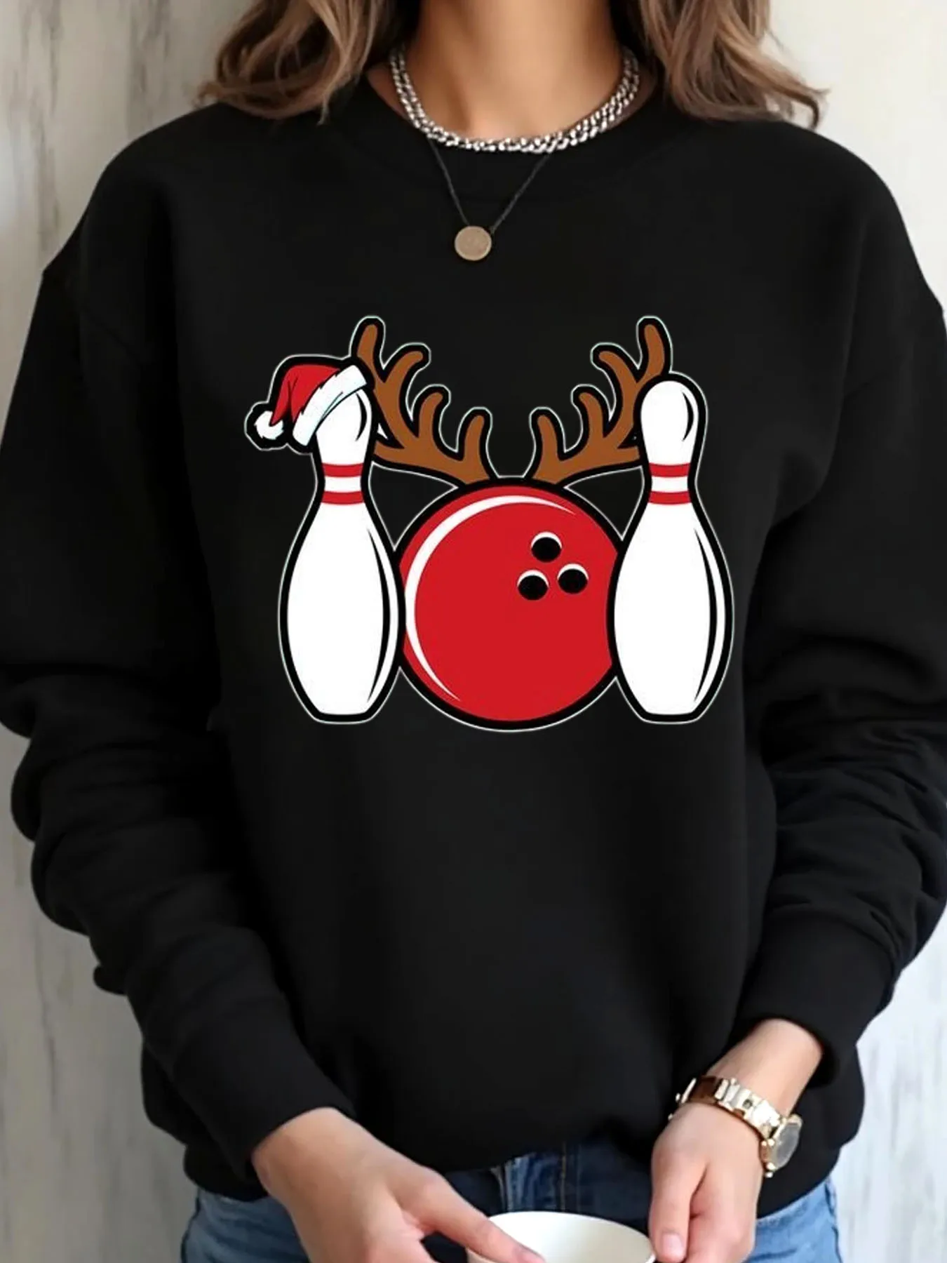 المرأة المتضخم البلوز عيد الميلاد البولينج الرنة طباعة ملابس خارجية