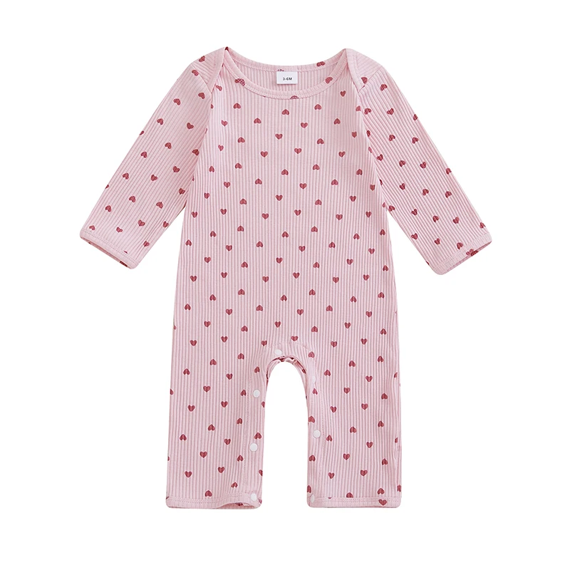 

Baby Girls Jumpsuit Long Sleeve Crew Neck Heart Print Casual Fall Romper Clothes