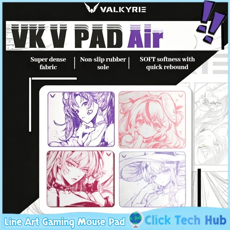VALKYRIE VK V PAD Air Anime Line Art Gaming Mouse Pad Super Dense Fabric Non Slip Base Soft Quick Rebound For E Sports PC Gamers