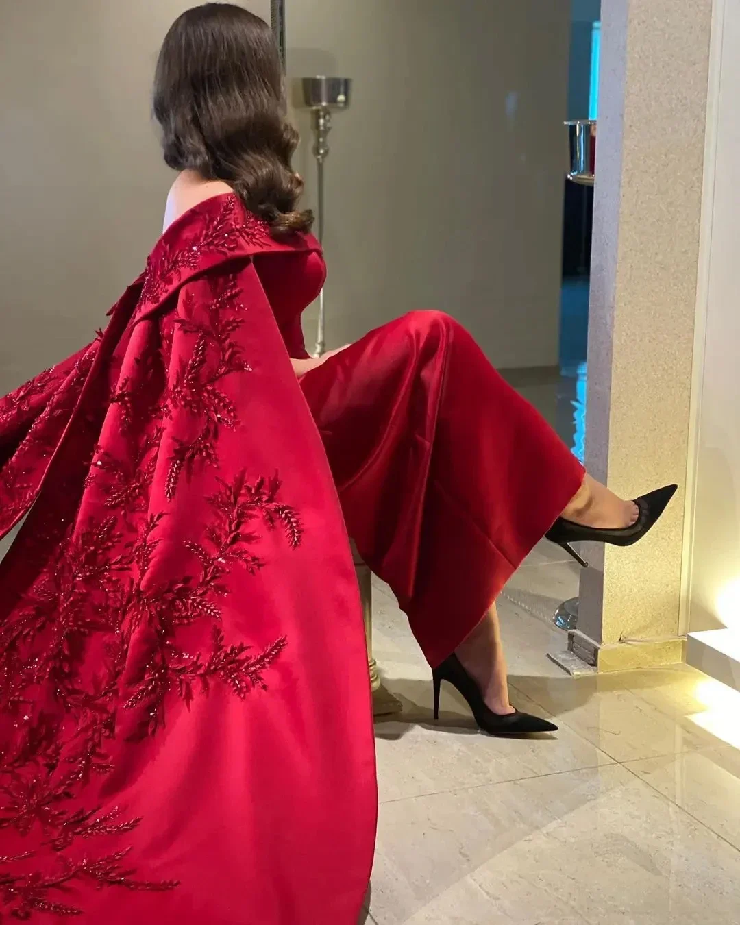 Angepasst Knöchel Länge Mantel Kleider Abend Party Frauen Tragen Perlen Applique Lange Wrap Prom Kleid Zipper Zurück Vestidos Des