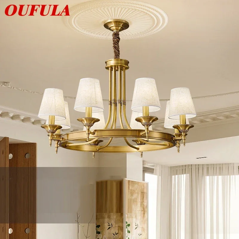 

OUFULA American Brass Pendent Lamp European Luxurious Living Room Dining Room Bedroom Villa Hotel Sample Room Chandelier