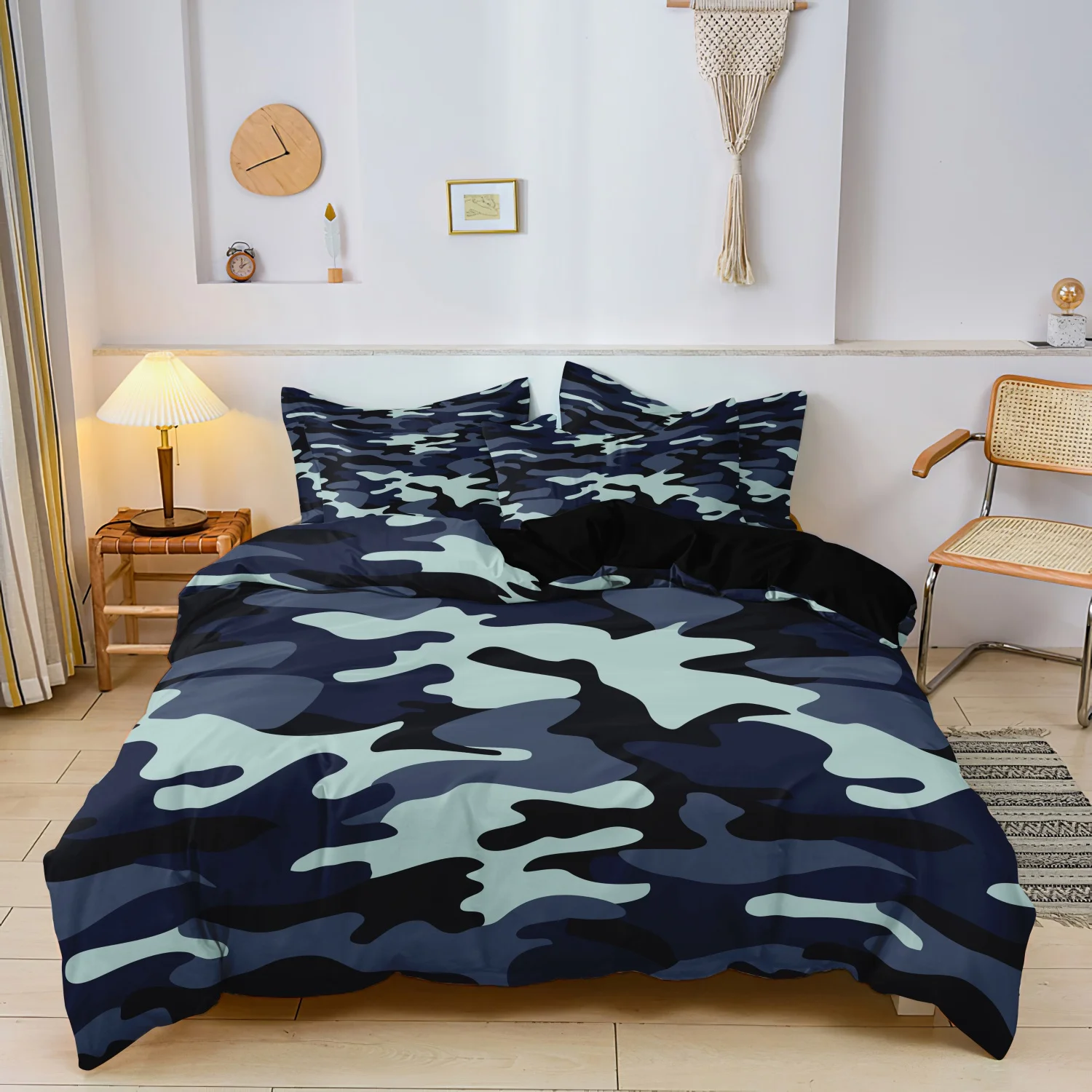 3Pcs Blue Camouflage Duvet Cover Set Military Camo Bedding Set with Pillowcase Soft Microfiber Bed Linen for Men Teens Bedroom